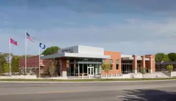 Midtown Hills Police Precinct left corner and front entrance of building