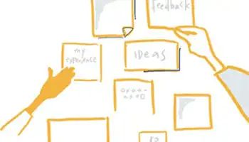 illustration of hands posting ideas on a wall