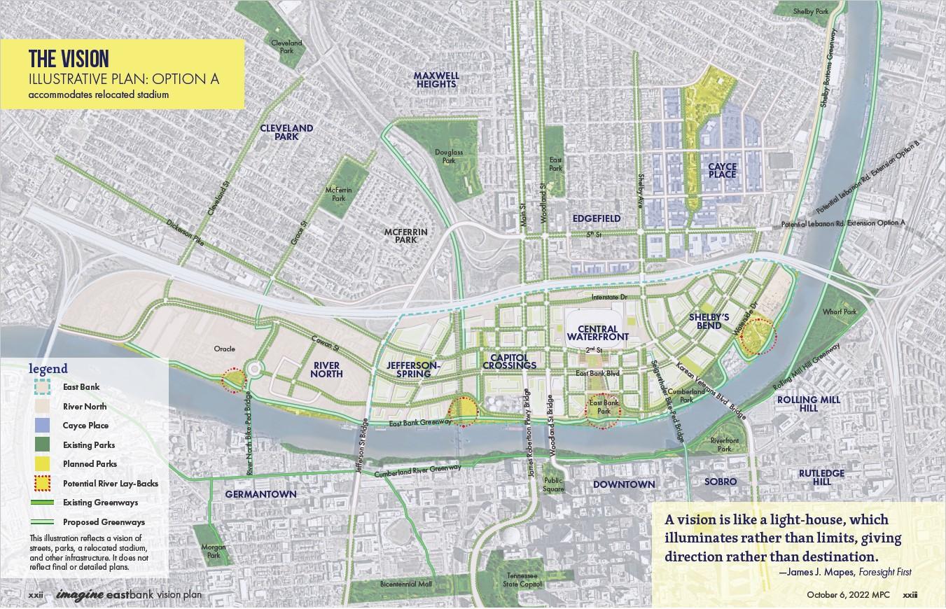 map of a proposed plan for the East Bank development