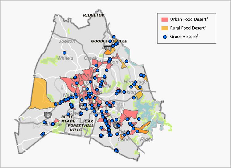Davidson County Food Desert Map, Use hyperlink above map for interactive version