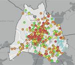 Image of a map of Davidson County with multiple colored dots representing locations on the map.