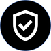 Black and white image of a shield with a checkmark in it