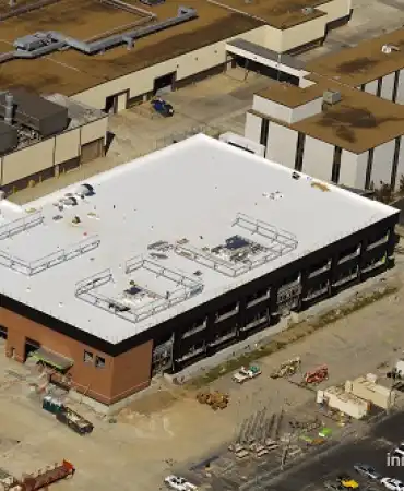 Aerial photo of building construction.