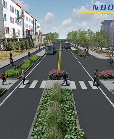 View of 12th Ave S complete and green street project at Acklen Avenue, looking south from above street level