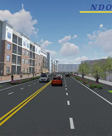 View of 12th Ave S complete and green street project at Wedgewood Avenue, looking south